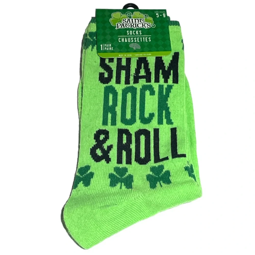 Saint Patrick’s Day Sham Rock & Roll Crew Socks Green Size 5-9